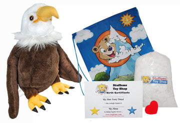 Stuffems Toy Shop Make Your Own Stuffed Animal Liberty the Bald Eagle 16"- No Sew - Kit with Cute Backpack!