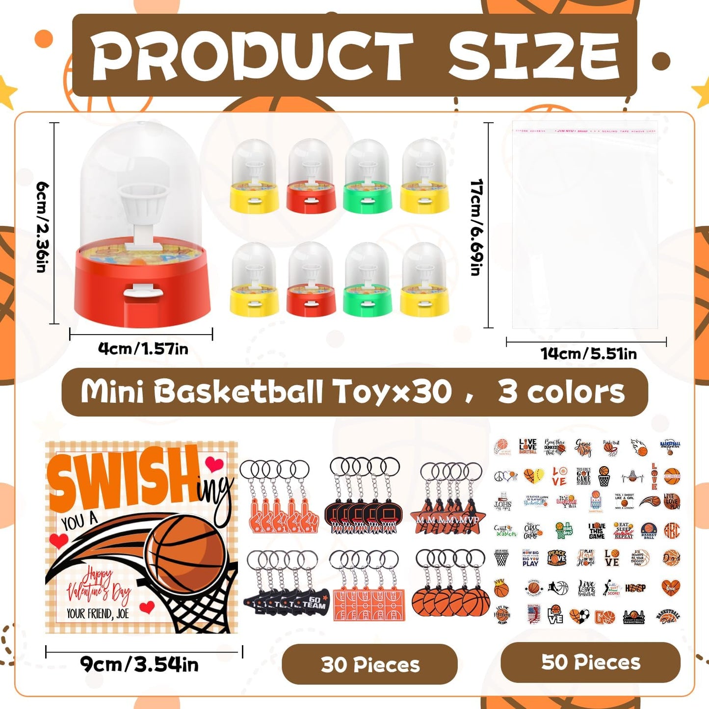 Gosodeny 30 Set Basketball Party Favor Mini Finger Basketball Games Basketball Accessories Stickers and Gift Bags Sport Fans Team Gift for Sport