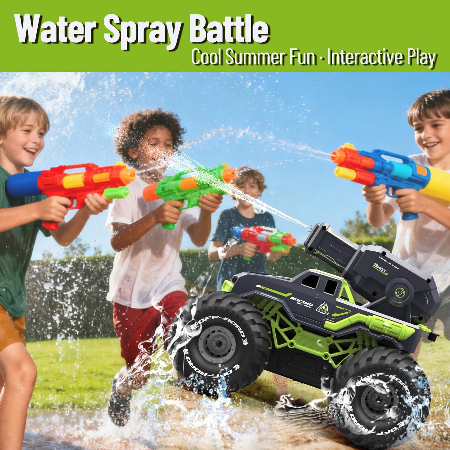 MOMONOVA 3-in-1 Amphibious Remote Control Car RC Boat with Water Gun, Waterproof RC Monster Truck for Kids 4-7 8-12, 4WD All-Terrain Remote Control