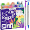 ARTISTRO 36 Precision Dual-Tip Acrylic Paint Markers - Paint Pens Set with Dot & Fine Tips for Fabric, Rock, Glass, Wood, Coloring Books - Classroom