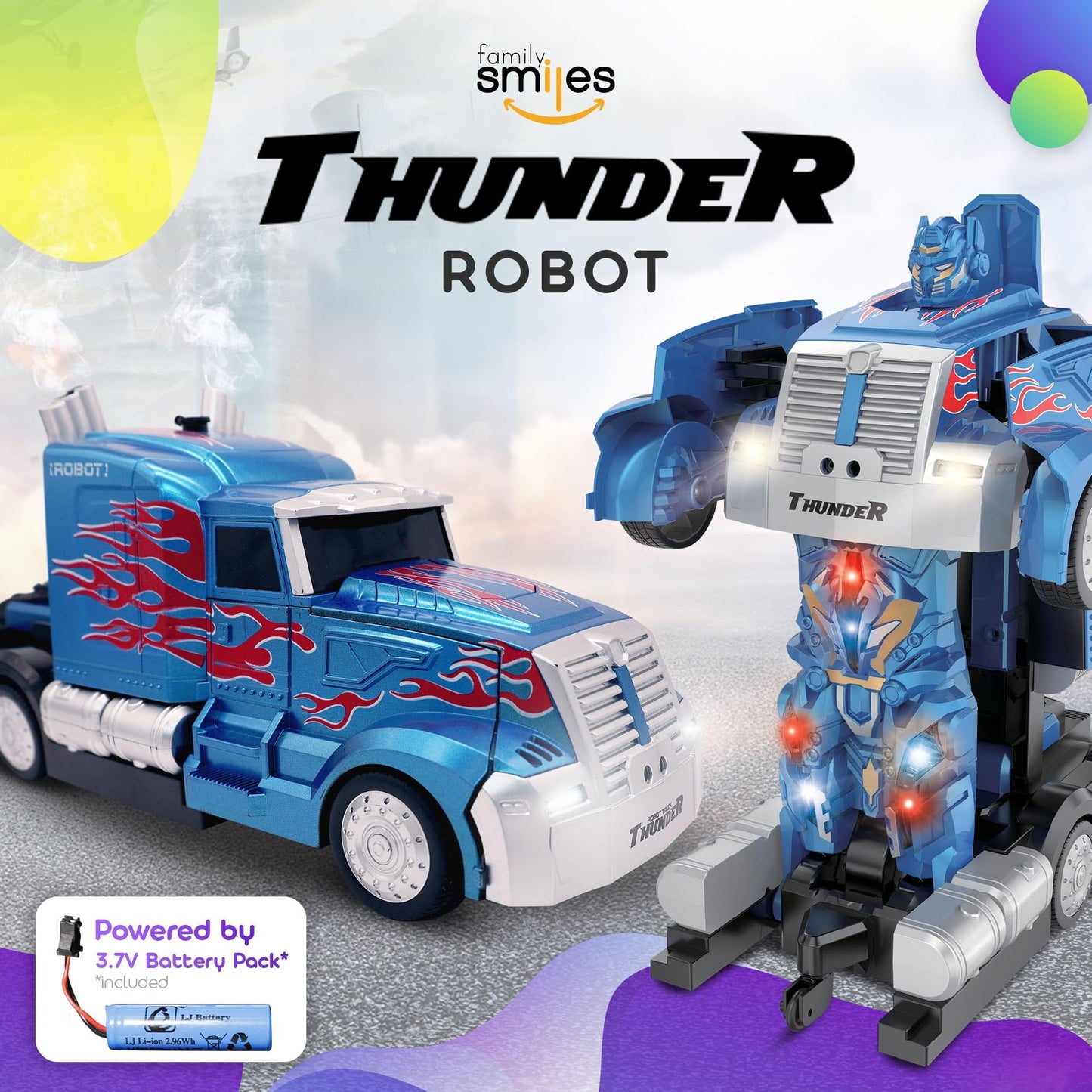 Family Smiles Kids Transforming Robot RC Truck Toys Boys Ages 8-13 Remote Control Car Extra Battery