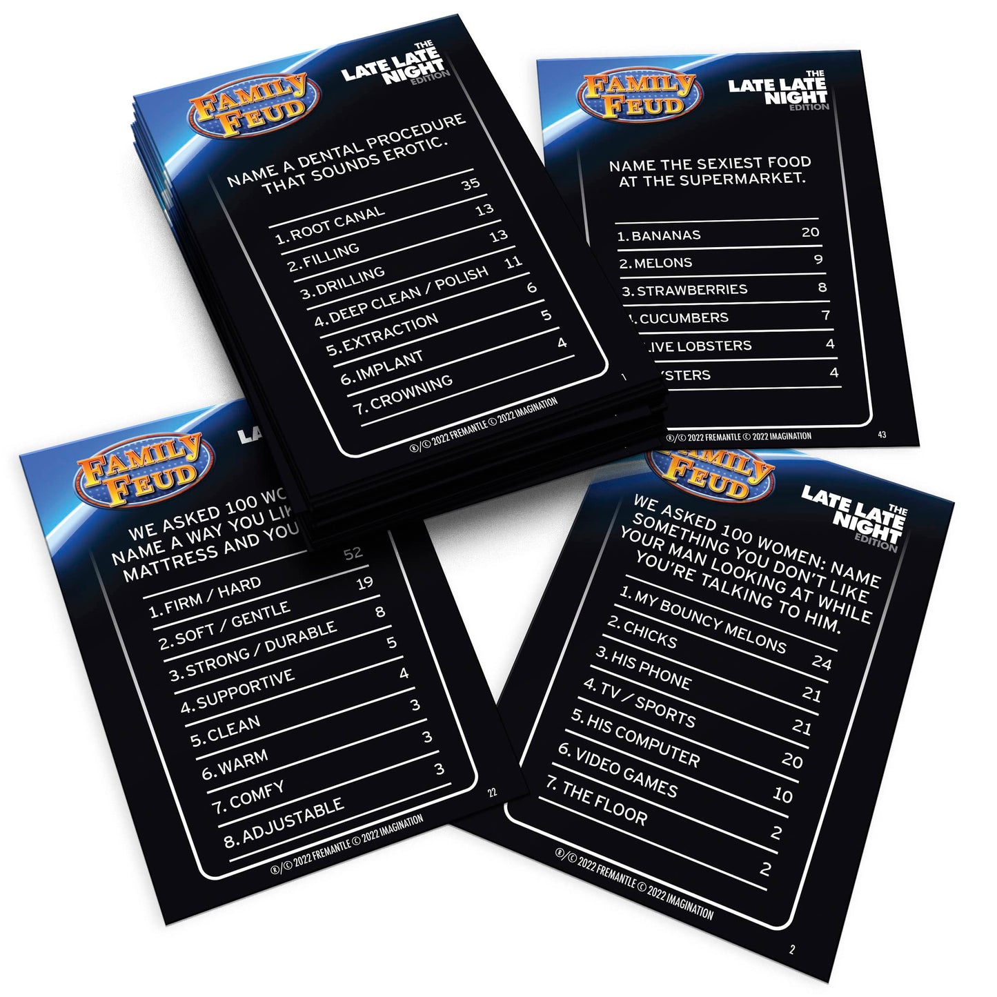 Family FEUD Late Late Night Edition Card Game, Anything but Family-Friendly, 400 Naughty Survey Questions, Complementary App with Sound Effects from