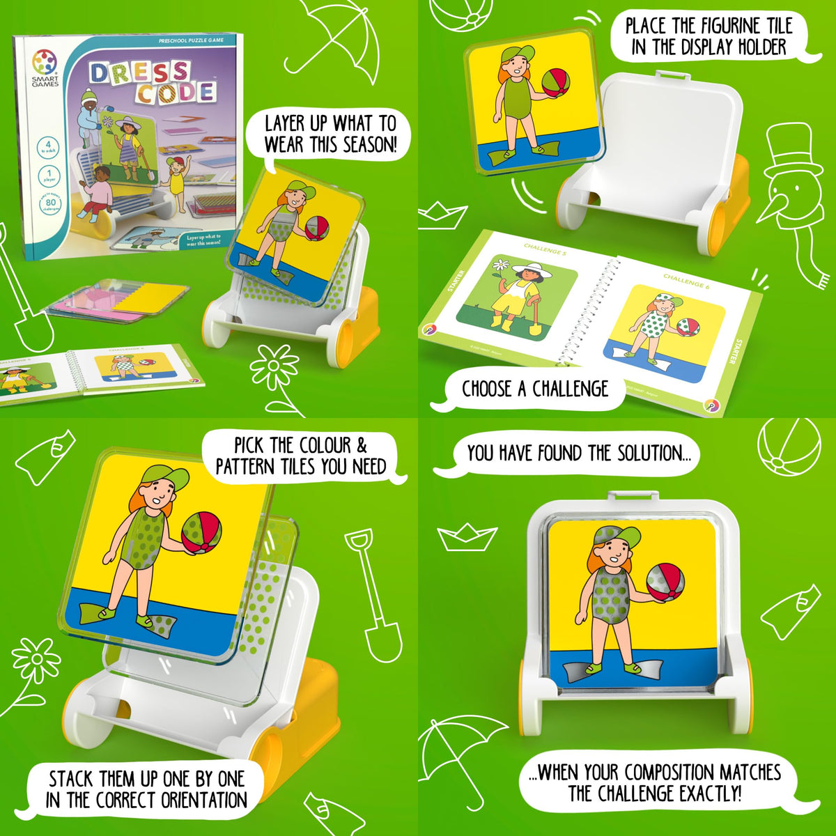SmartGames Dress Code - Transparent Tile Stacking Logic Puzzle | 80 Challenges | Sequence & Orientation Both Matter | Ages 4+ | Color Code for Kids