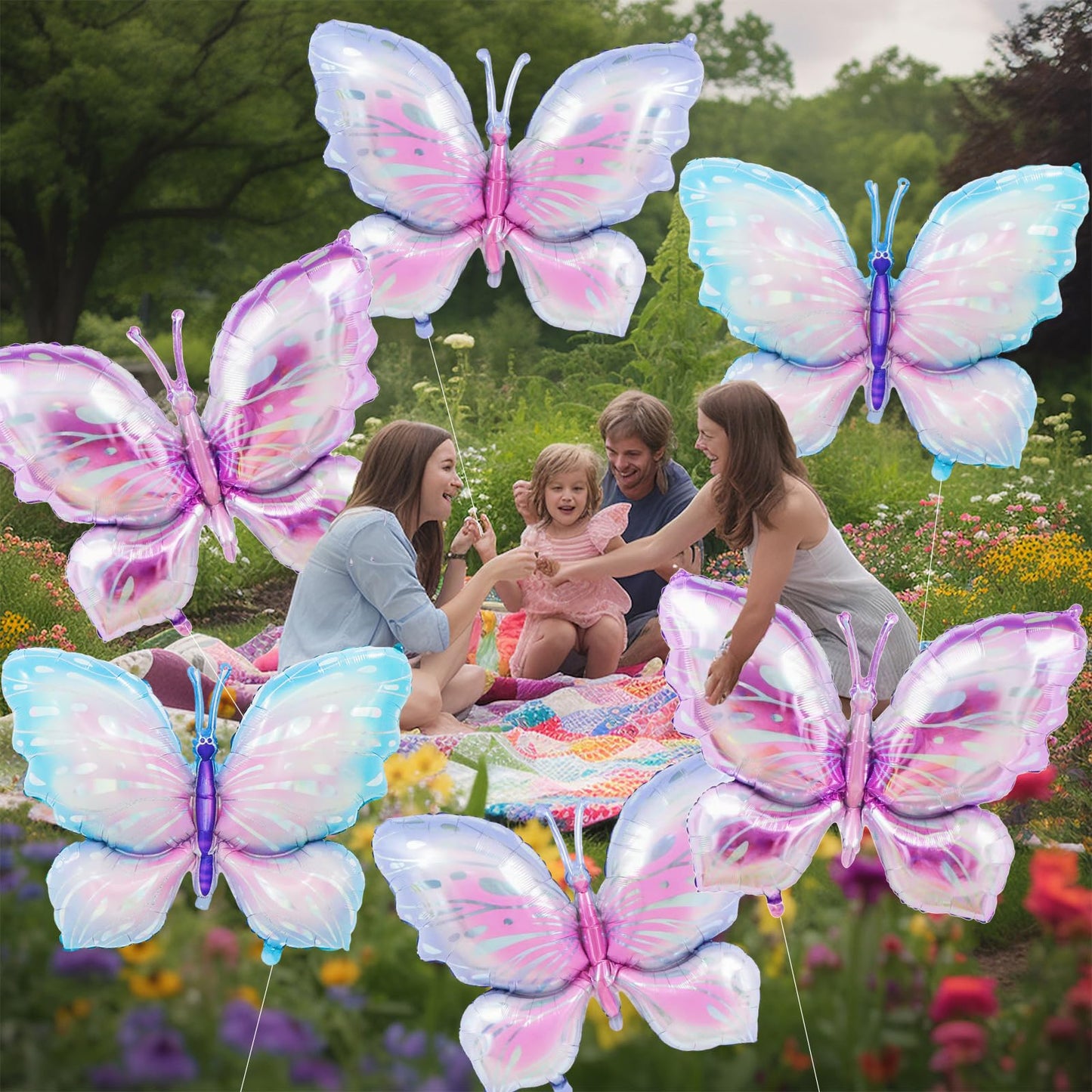 6 Pieces 39 Inches Butterfly Balloons - Large Gradient Butterflies Foil Mylar Balloons for Birthdays, Garden, Spring Decorations, Butterfly-Themed
