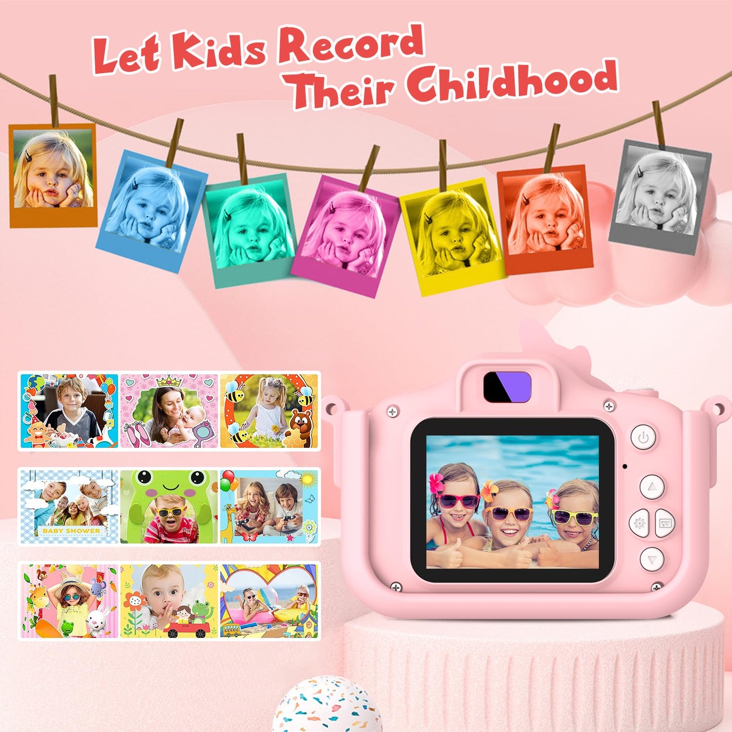 Kids Camera for Girls, HD Selfie Toddler Camera, Christmas Birthday Toys for Girls Age 3-12 Years, Kid Digital Camera with 32GB Card, Cute Princess