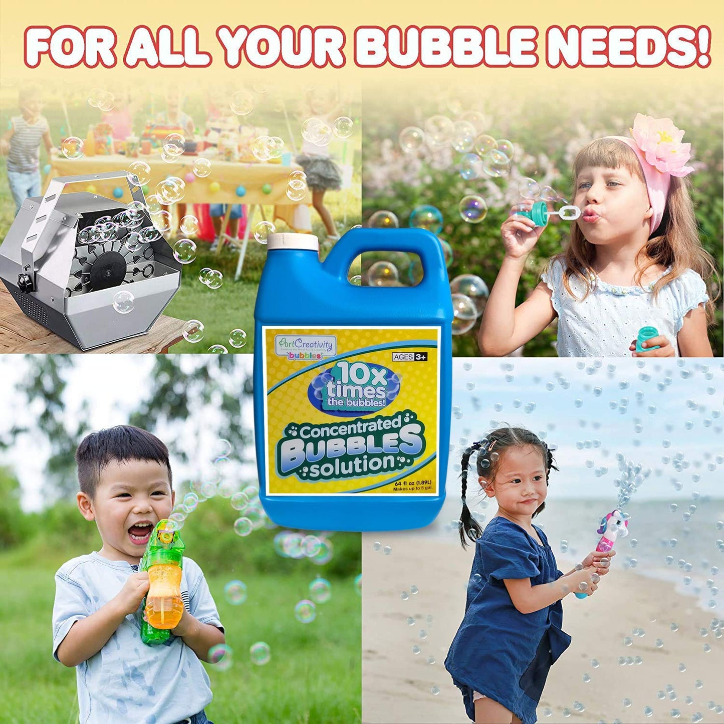 ArtCreativity Concentrated Bubble Solution Refill for Bubble Toys, Huge 64oz Concentrated Liquid, Makes Up to 5 Gallon, Non-Toxic Liquid for Bubble