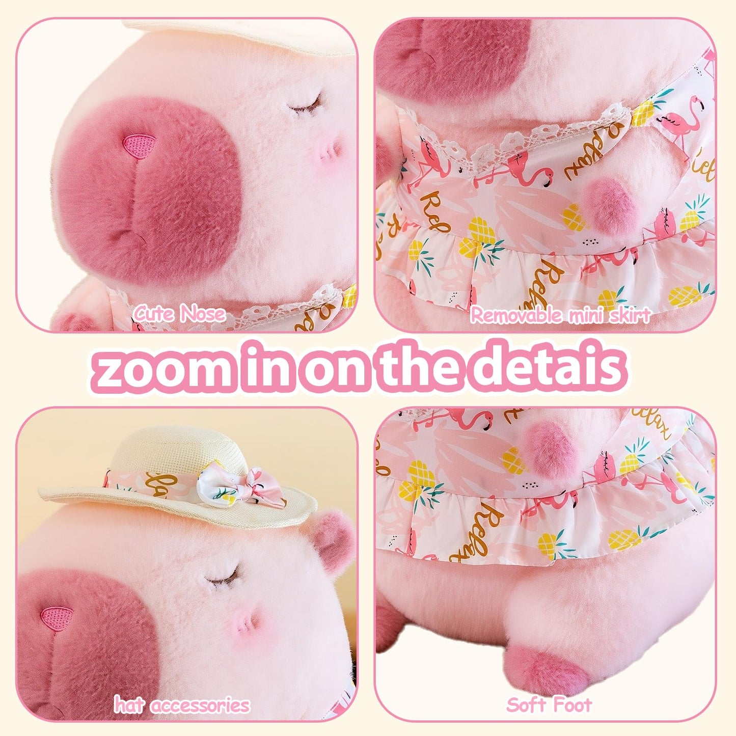 TITQWOP Pink Capybara Plush 12" Pool Party Capybara Stuffed Animal Pillows Kawaii Swimsuit Wearing Kawaii Stuffed Animal Plushie Cute Capybara Plush
