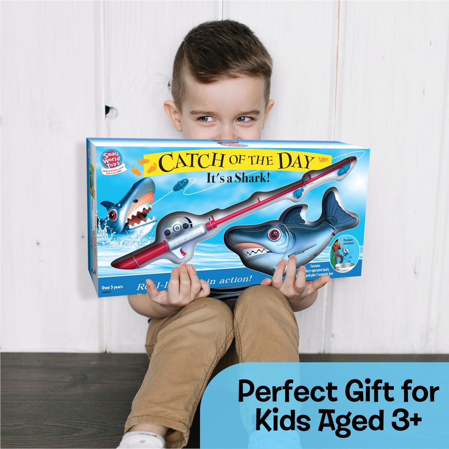 Small World Toys Magnetic Fishing Game, Catch of The Day Shark Fishing Toy for Kids Ages 3+, Includes Kids Fishing Pole and 1 Fish for Toddler Bath