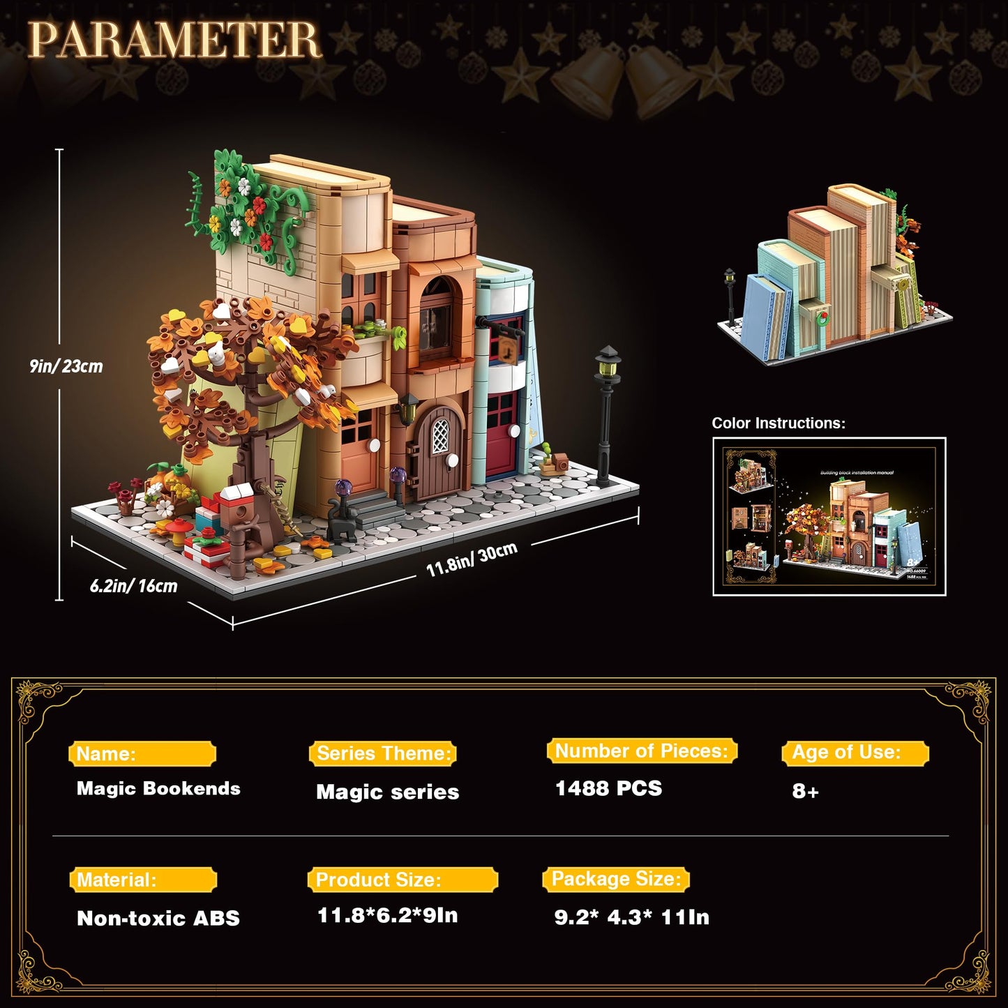 Bookends Building Set for Adult, Home Bookshelf Insert Decoration Building, Bookcase Miniature House Model Building for Adults, 1488pcs