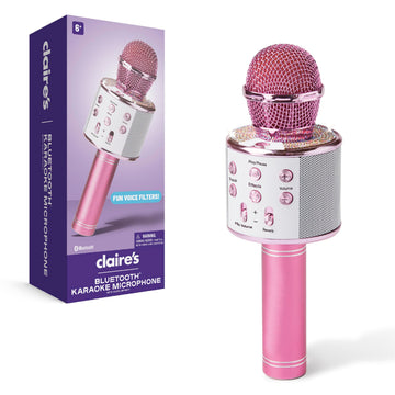 Claire's Bluetooth Karaoke Microphone for Kids, Wireless Mic with Voice Effects, Echo, USB-C Charging, Volume Controls & TF Card Slot, Portable &