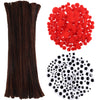 450 Pieces Christmas Pipe Cleaners Sets, Including 100 Pieces Brown Chenille Stem, 200 Pieces Red Pom Poms and 150 Pieces Self Adhesive Wiggle Eyes