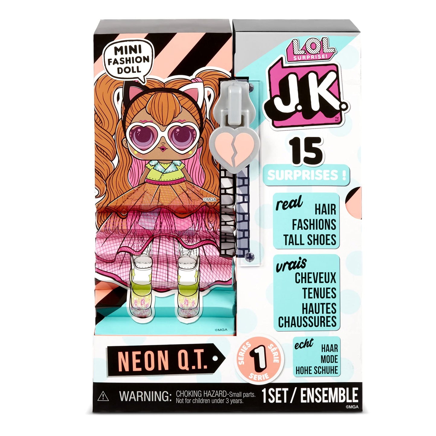 L.O.L. Surprise! JK Neon Q.T. Mini Fashion Doll with 15 Surprises Including Dress Up Doll Outfits, Exclusive Doll Accessories- Gifts for Girls and Mix