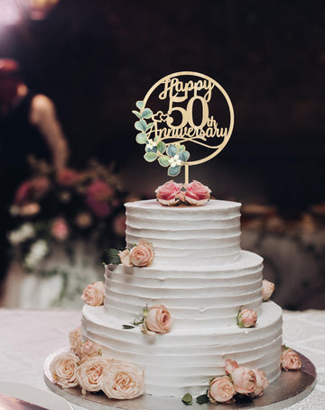 Happy 50th Anniversary Cake Toppers - 50th Anniversary Party Decorations, 50 Wedding Party, Company Decor, Wooden Decorations
