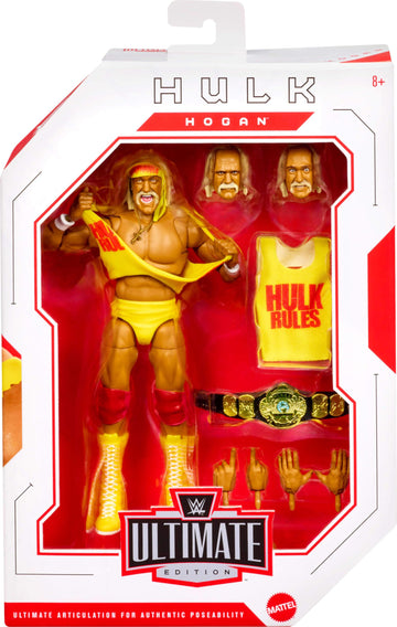 Mattel WWE Ultimate Edition Action Figure & Accessories Set, Hulk Hogan 6-inch Collectible with Swappable Heads & Hands, 30 Articulation Points