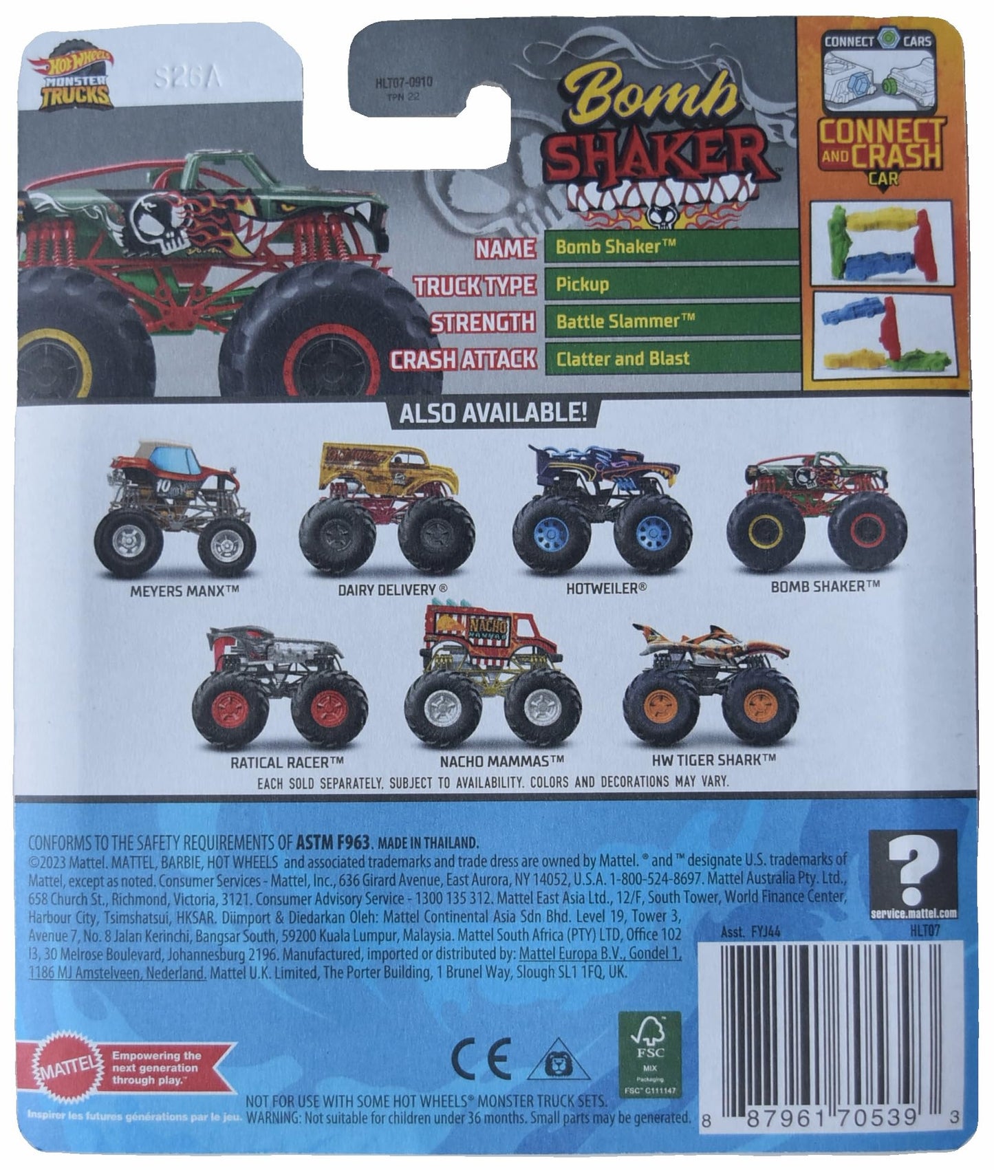 Matchbox Hot Wheels Monster Trucks Bomb Shaker, Champion Crashers 5/6 Connect and Crash Car