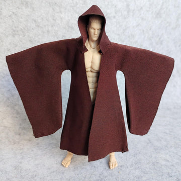 SSbeauty M 1:12 Scale Fabric Cape Robe with Hat for 6" 6 inches Body Doll Action Figure (no Figure) (Brown L Sleeve)