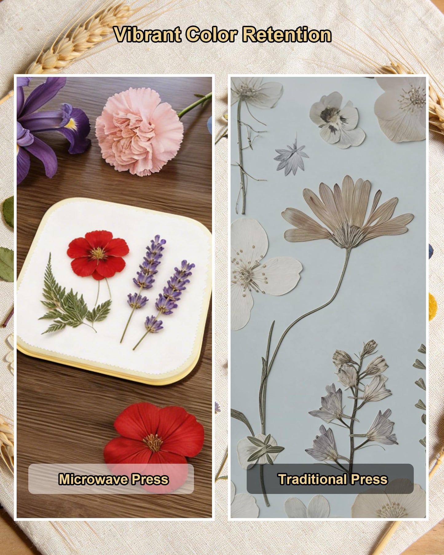 NEIGIKI Microwave Flower Press Kit, 9" Fast-Drying Flower Pressing Kit with Reusable & Washable Cloth, Vibrant Color Retention for Crafts Pressed