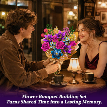 Flower Building Blocks Set, 19 DIY Flowers Bouquet Building Kit With Rose, Lily, Botanical Collection Block Toy For Adults Women Girls 6+, 1010 PCS