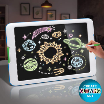 Discovery™ Kids Neon Glow Drawing Easel w/ 6 Color Markers, Built-in Kickstand/Wall Mount, 5 Light Modes, Easy Clean/Washable, Wide Screen, Flat