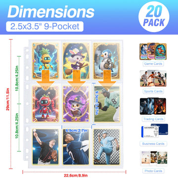 360 Pockets Binder Card Sleeves Double-Sided 9 Pocket Trading Card Pages for 3 Ring Binder, Clear Plastic Pages Sleeves for Sport Cards, Business