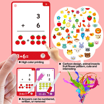 220Cards, 424Pictures Educational Math Flash Cards, Addition Subtraction Multiplication Division Flash Cards, for 7,8,9,10,11Years, 2ed, 3rd,4th,5th