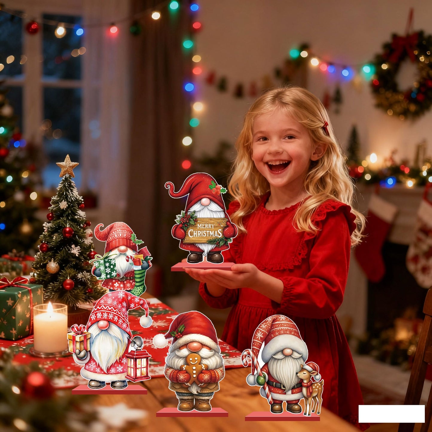 Christmas Table Decorations Gnomes Merry Christmas Sign Centerpiece Tabletop Wooden for Xmas Toppers for Holiday Party Supplies