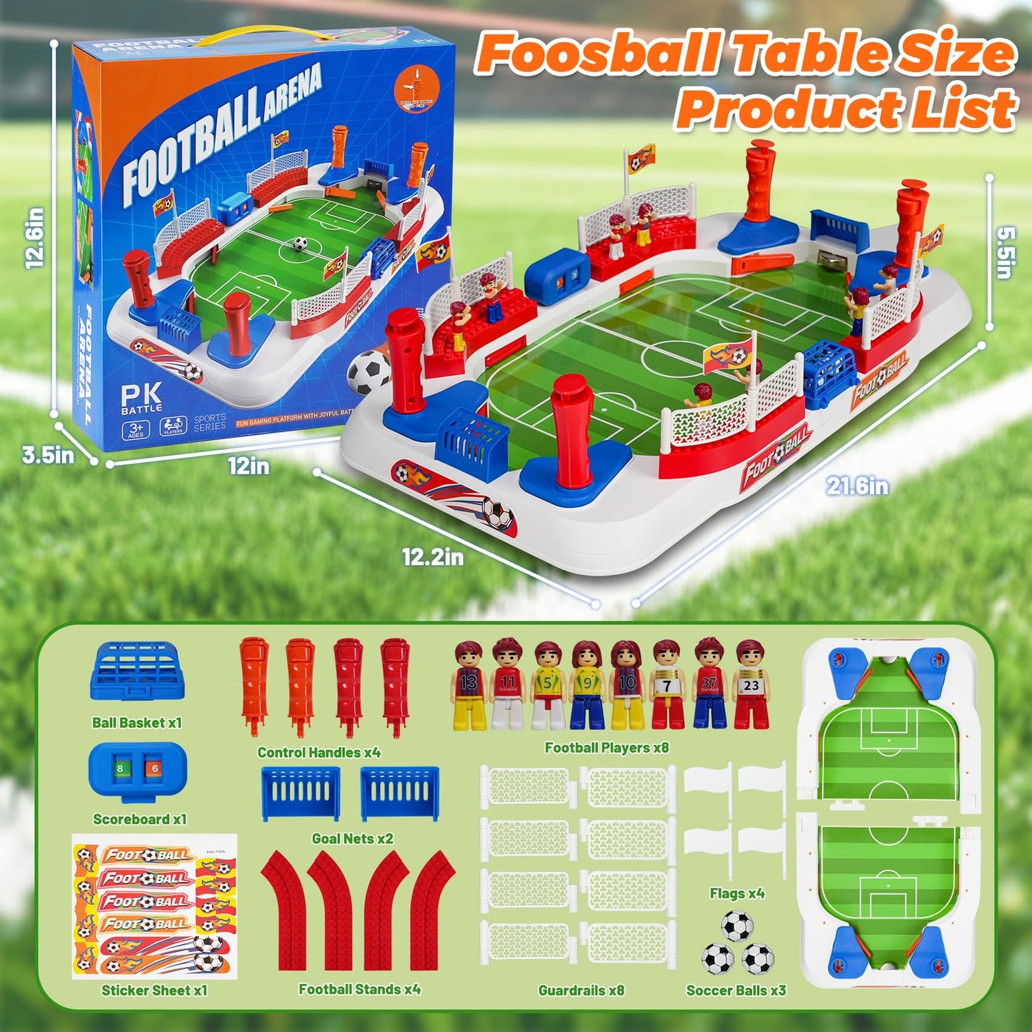ODRIEW Mini Foosball Table Game for Kids, Tabletop Soccer Board Game with Scoreboard, Portable Indoor Soccer Game for Boys Girls Ages 3-12, Family
