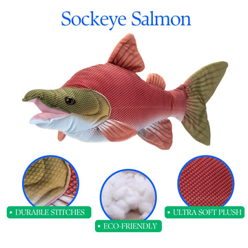 The Petting Zoo Sockeye Salmon Stuffed Animal Plushie, Gifts for Kids, Wild Onez Sealife River Fish Animals, Red Sockeye Salmon Plush Toy 20 Inches