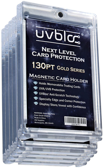 UVBLOC 130pt One Touch Card Holders (5 Pack) Magnetic Baseball Card Sleeves for Trading Thick Jersey Patch Cards Hard Case Protectors Sports Football