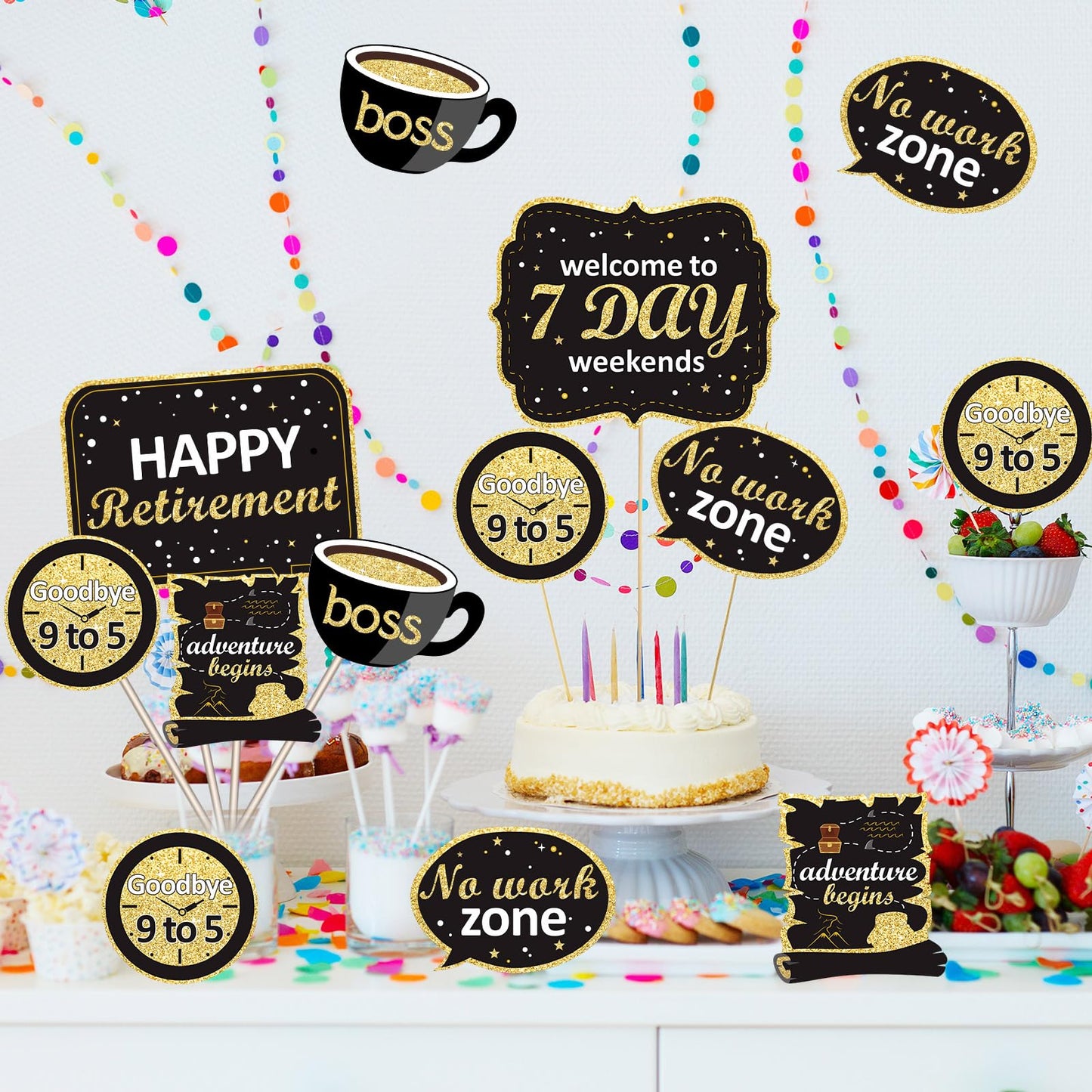 Boao 24 Pcs Retirement Party Decoration Set Retirement Table Decorations Golden Centerpiece Sticks Glitter Centerpieces for Tables Superannuation
