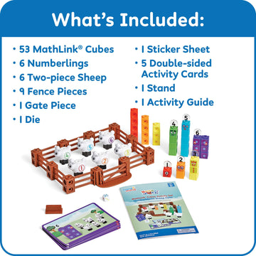 hand2mind Numberblocks Sheep Farm MathLink Cubes Activity Set, Preschool Learning Activities, Farm Playset, Counting Blocks, Number Toys, Kids