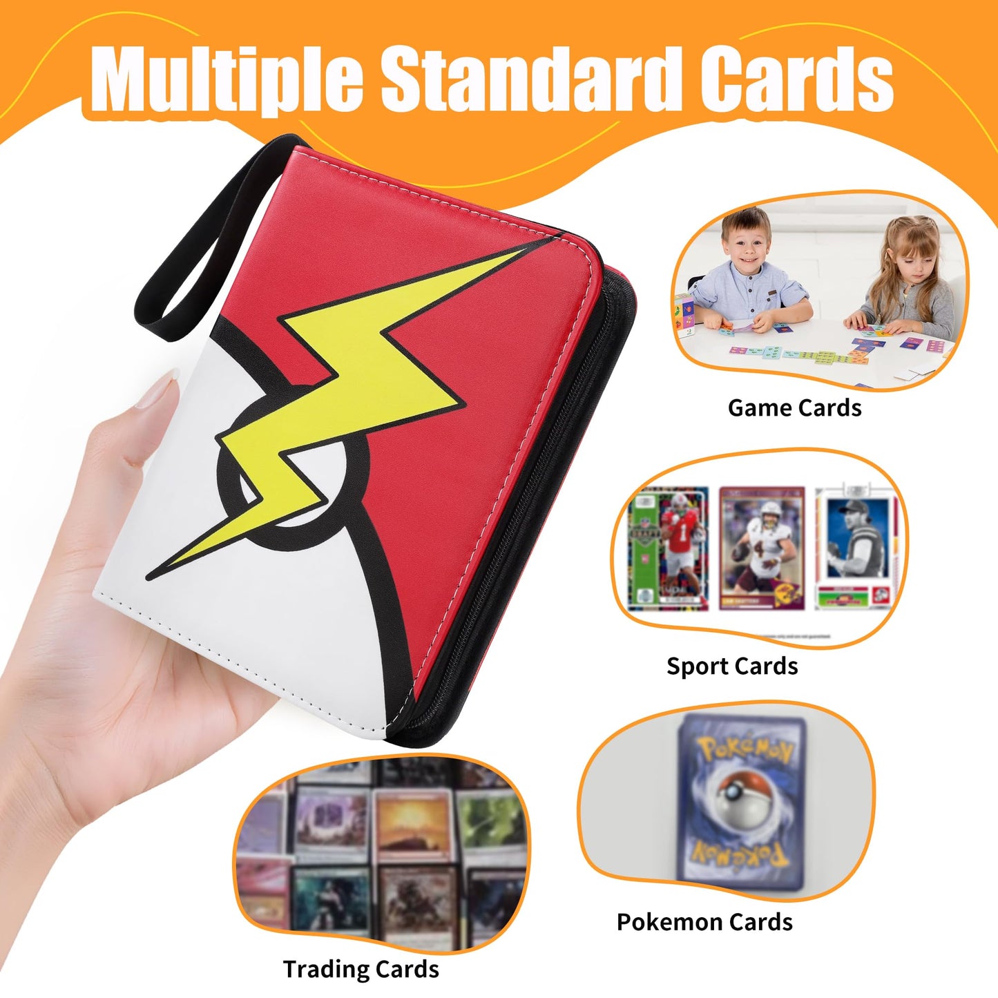 Card Binder 4 Pocket, Trading Card Binder With 50 Removable Sleeves, Portable Card Collection Binder for Standard Cards