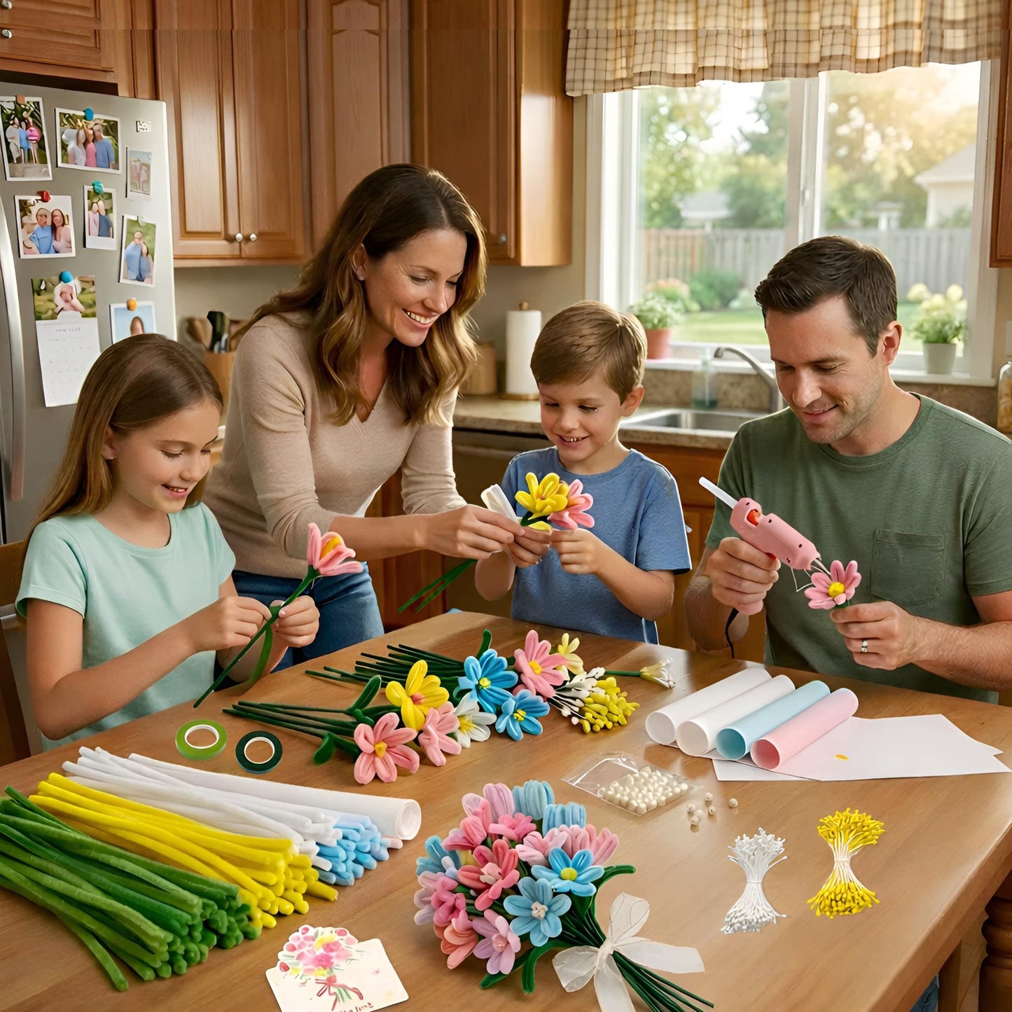 Party Rose 650PCS Pipe Cleaners Craft, Pipe Cleaner Bulk Flower Kit, 6 Colors Chenille Stems Flower Making Kit with Floral Wires, Gardening Tape