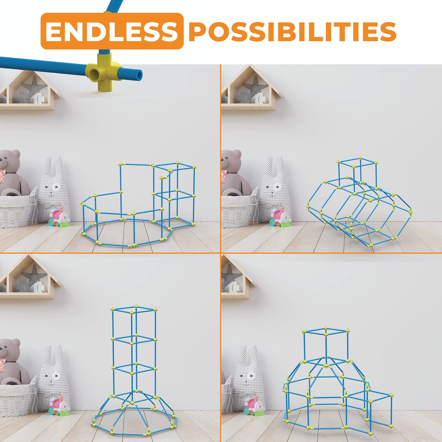 Fort Building Kit for Kids 180pc Modular Fort Builder STEM Toy Set | DIY Make Your Own Fort Playset for Girls, Boys, Toddler Children | Build Play