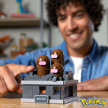 MEGA Pokémon Building Toys Set Mini Motion Dugtrio with 350 Pieces, Pop Up Motion, 5 Inches Tall, for Adult Collectors