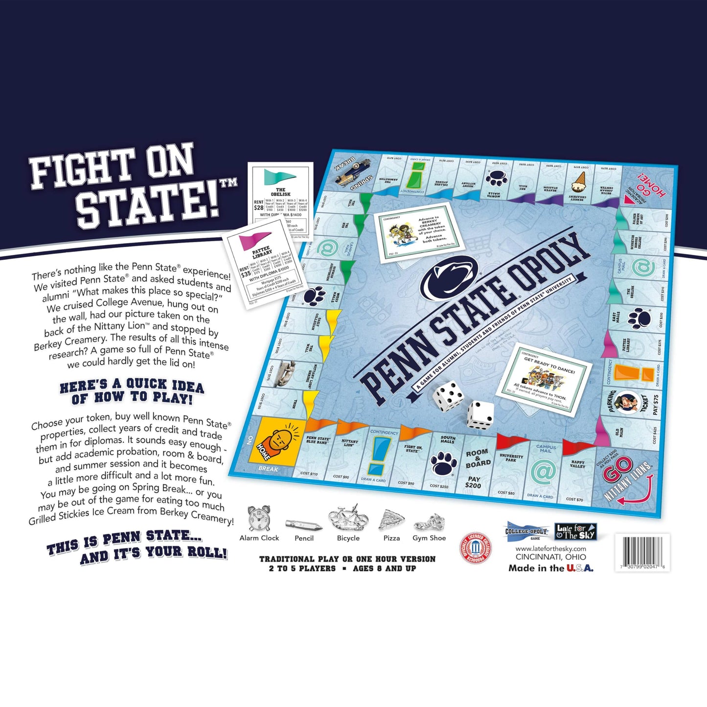 Late for the Sky Penn Stateopoly Board Game - Campus Property Trading Family Strategy Game for Adults & Kids, Alumni Gift, 2-6 Players, College