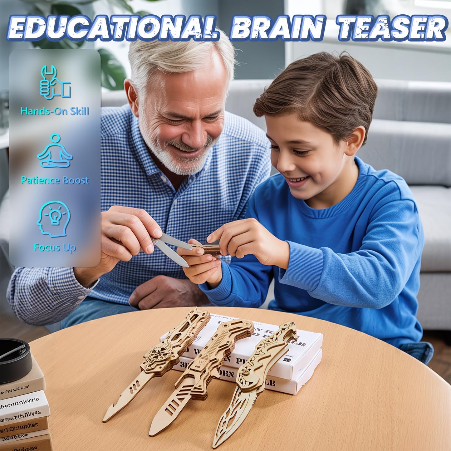 Uplike 3D Wooden Puzzle for Adults: 3-in-1 DIY Wooden Puzzles Knife Kit - 134 Pcs Brain Teaser Mechanical Model Building Toy for Adult Hobby - Wooden