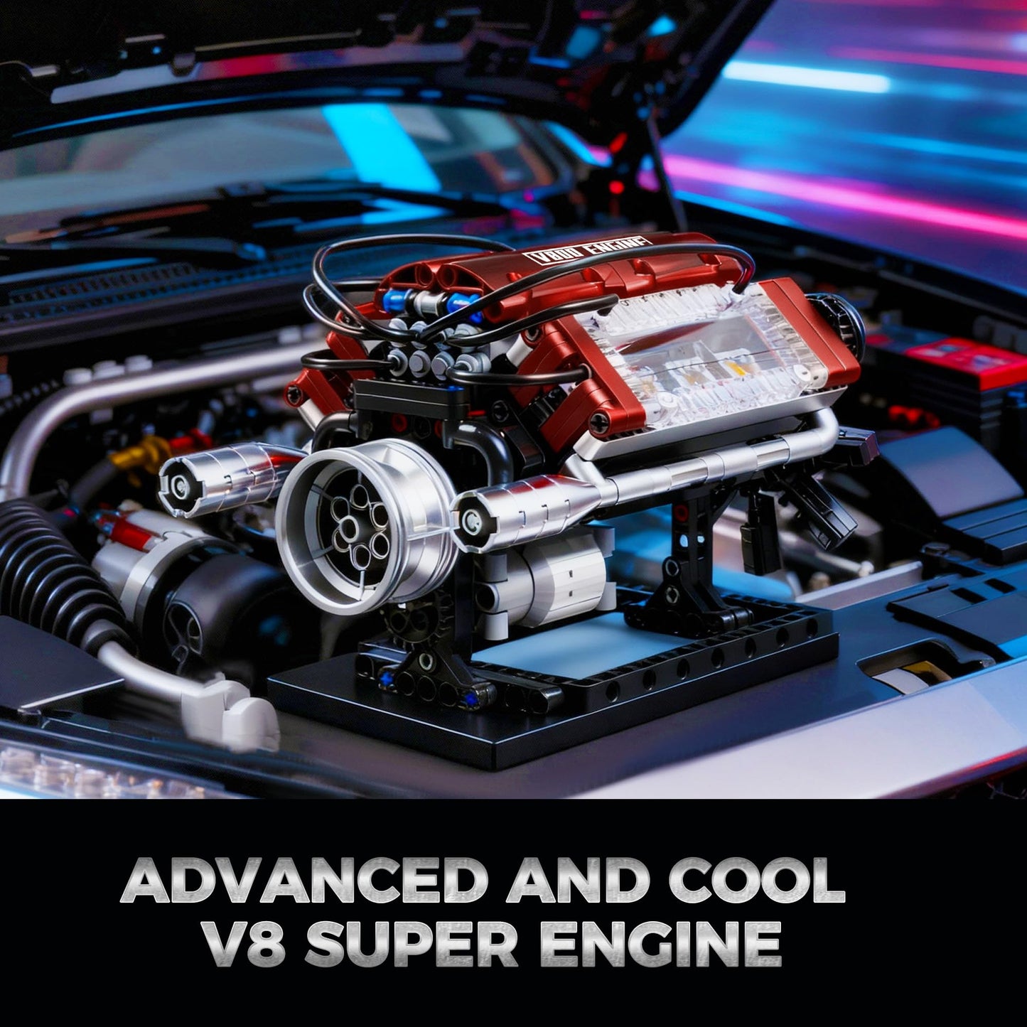 HGYYGACN V8 Engine Building Blocks Sets, V8 Engine Model Kit, Runnable Model Engine Building Sets, Mini Engine Kits with Crankshaft & Rotating Fan