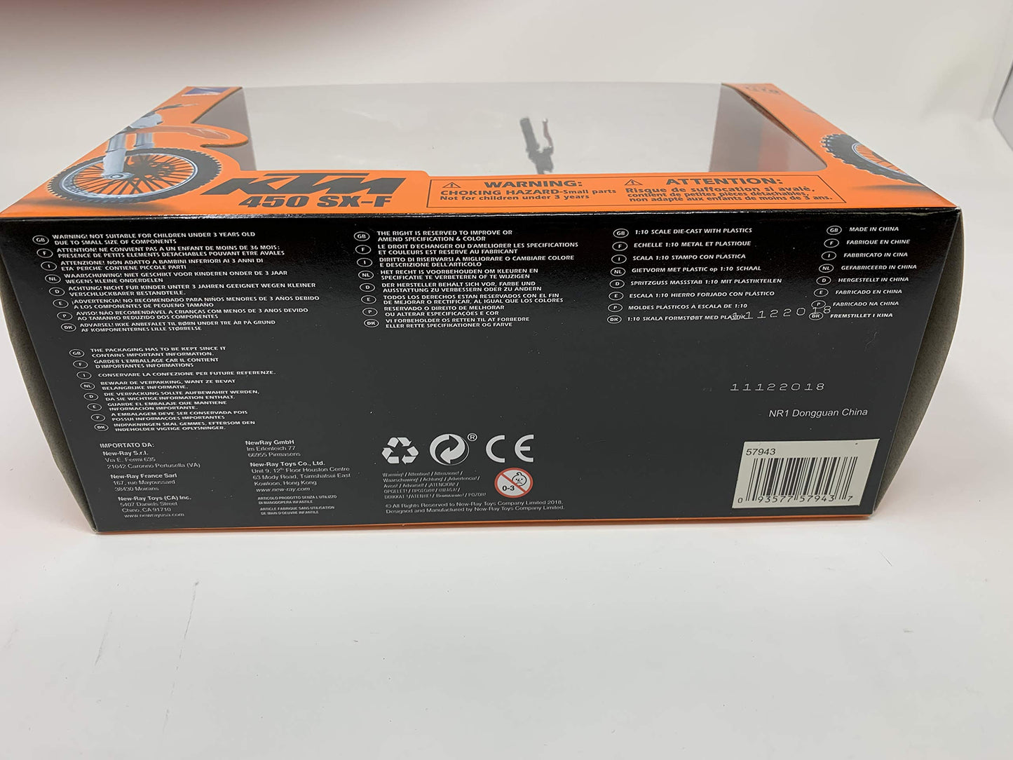 NewRay KTM 450 SXF Dirt Bike, Realistic and Functional, Kids Toy or Collectible Motorcycle 1/10 Scale (57943)