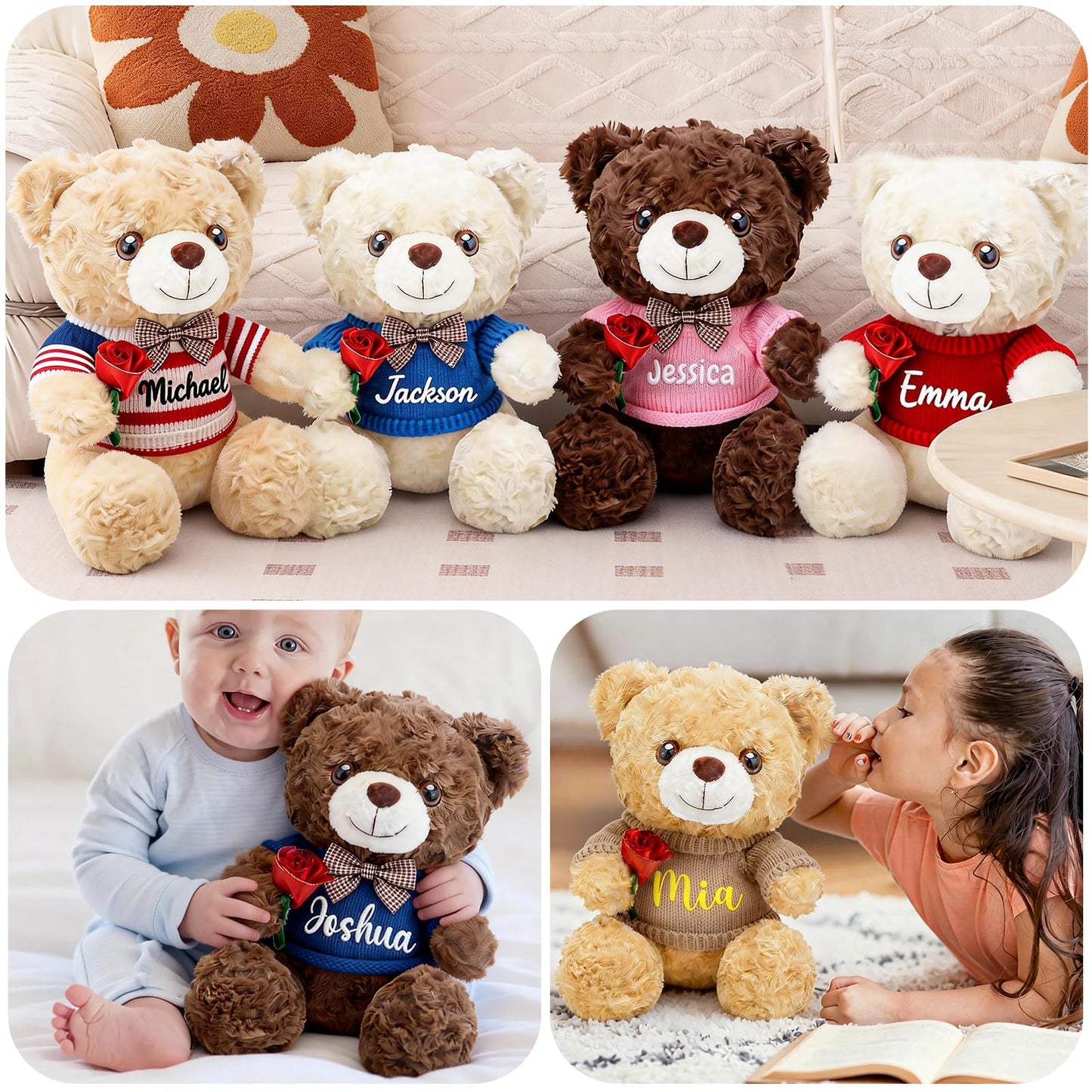 aoemgnj Personalized Teddy Bear with Custom Name, 10 Inch Custom Plush Gift for Anniversary, Valentine's Day, Birthday, Wedding, Soft Stuffed Animal