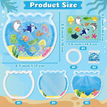 JewGewenil Ocean Animals DIY Craft Kit - 12Pcs Under The Sea Aquarium Scene Diorama Fish Tank Art Supplies with Glitter Papers, Sea Animal Stickers