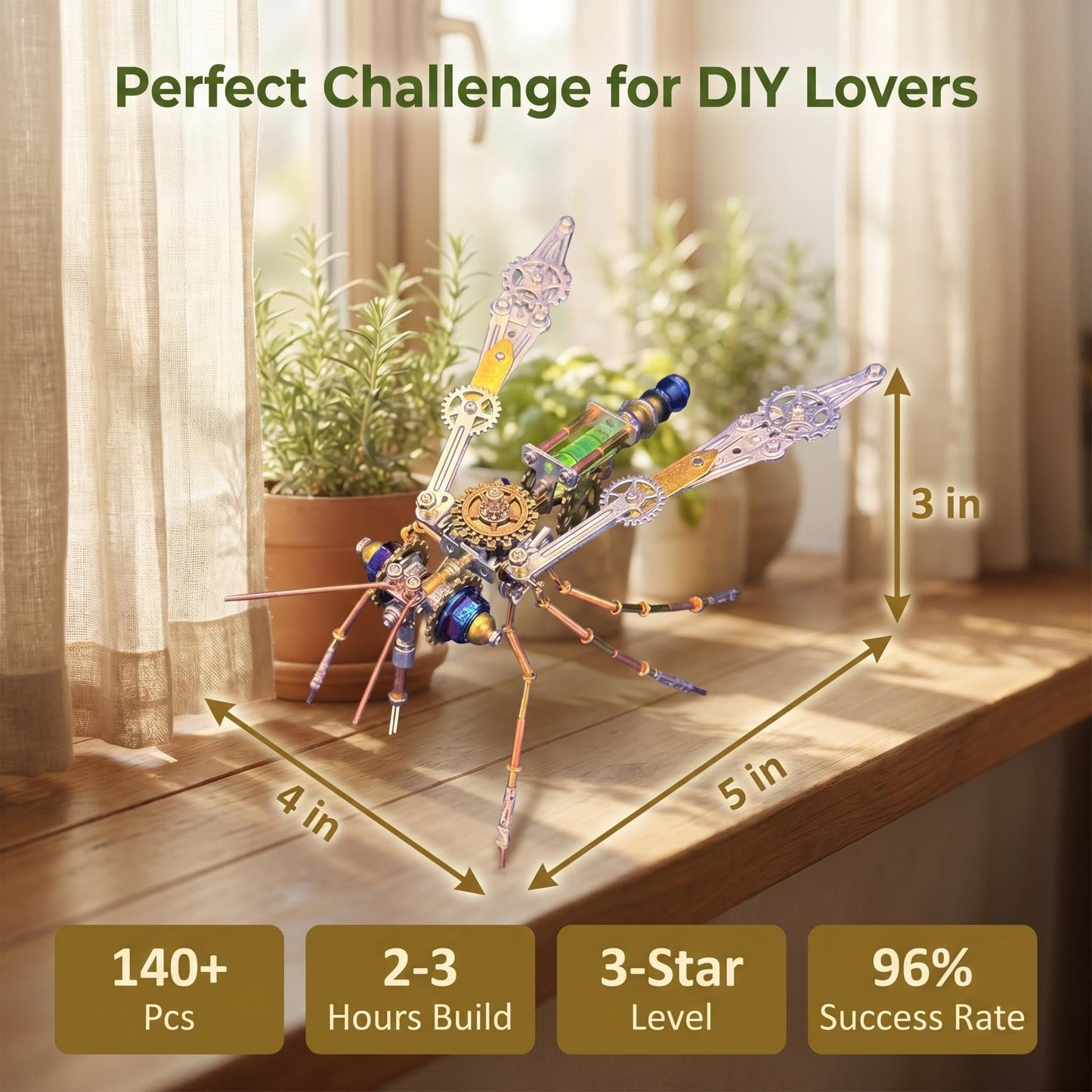3D Metal Puzzles for Adults Teens-160+Pcs-Mechanical Mosquito Bee Insect Models-3 Hours to Build-Ideal for Birthday Gifts and Decorations (Mechanical