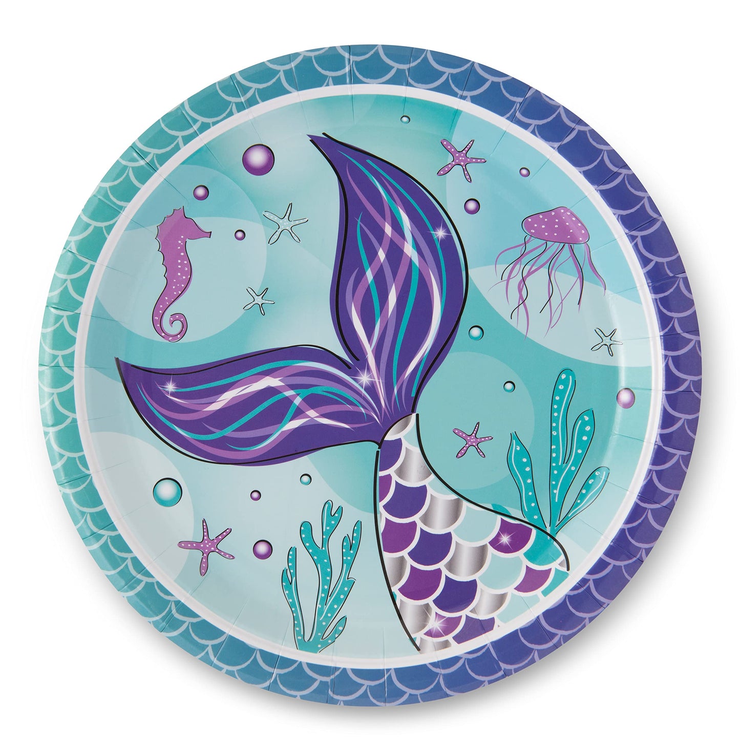 Royal Bluebonnet Mermaid Party Plates - 24 Sets of Purple Mermaid Paper Plates and Napkins Supplies, Sturdy 400 GSM Paper Products for Under the Sea