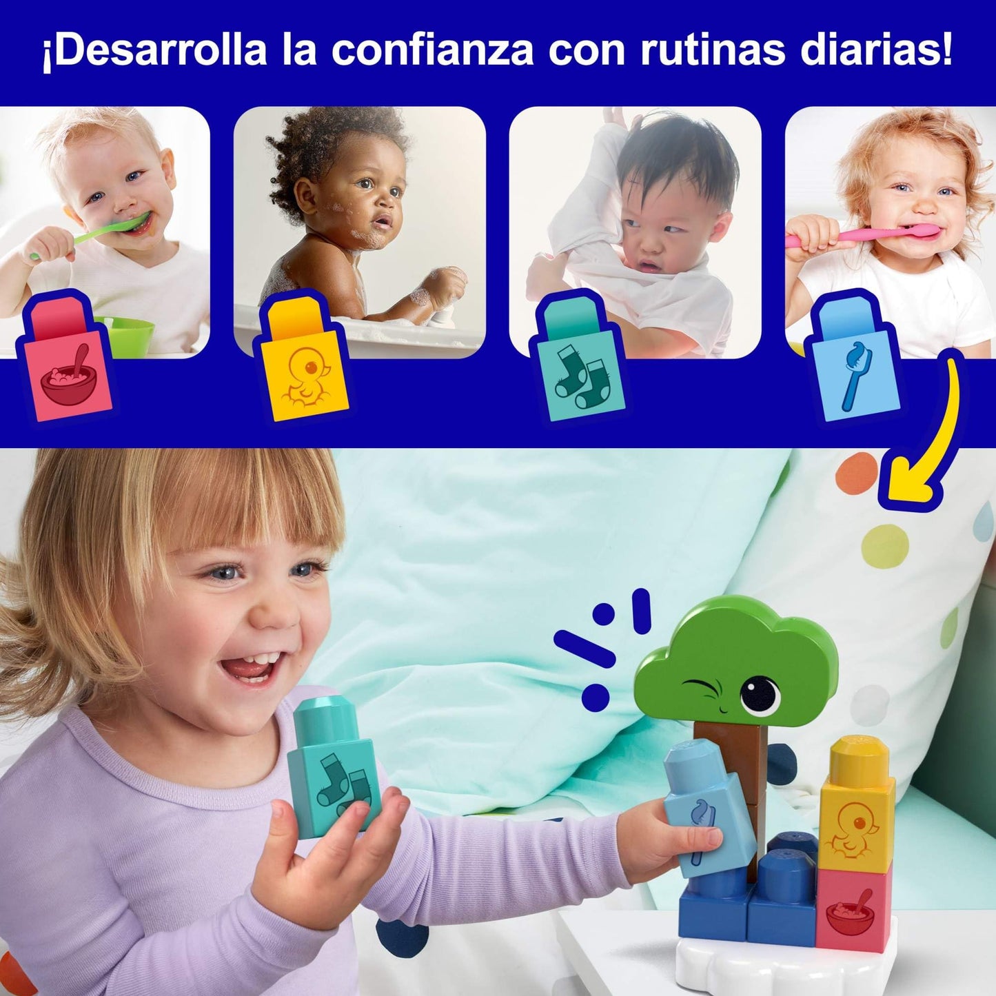 MEGA BLOKS Fisher-Price Toddler Building Blocks Toy, Rise & Snooze Night Light with 30 Pieces, Sound and Light Effects, Star Projector, Ages 1+ Years