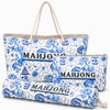 VEylixion 3 Pcs Empty American Mahjong Bags for Tiles and Racks and Mat, Blue Floral Mahjong Carrying Tote with Zipper Tile Pouch and Rack Sleeve