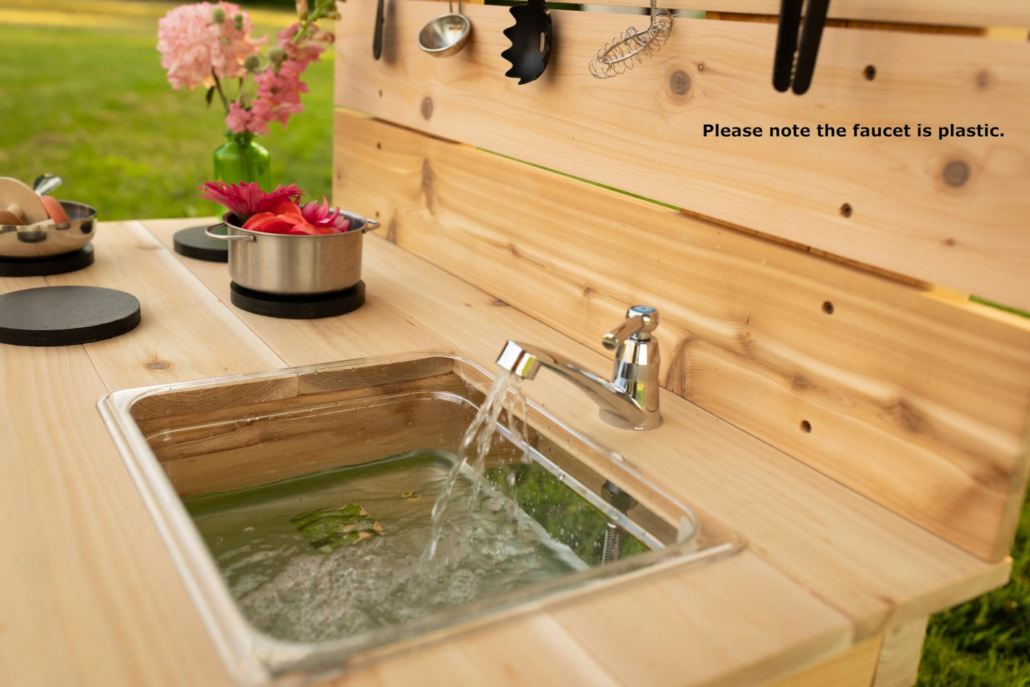 Noble Toys Mini Mud Kitchen with Functional Stovetop Sink for Kids | Pretend Play Toddler Table with Running Water | Outdoor Playset Working Sink |