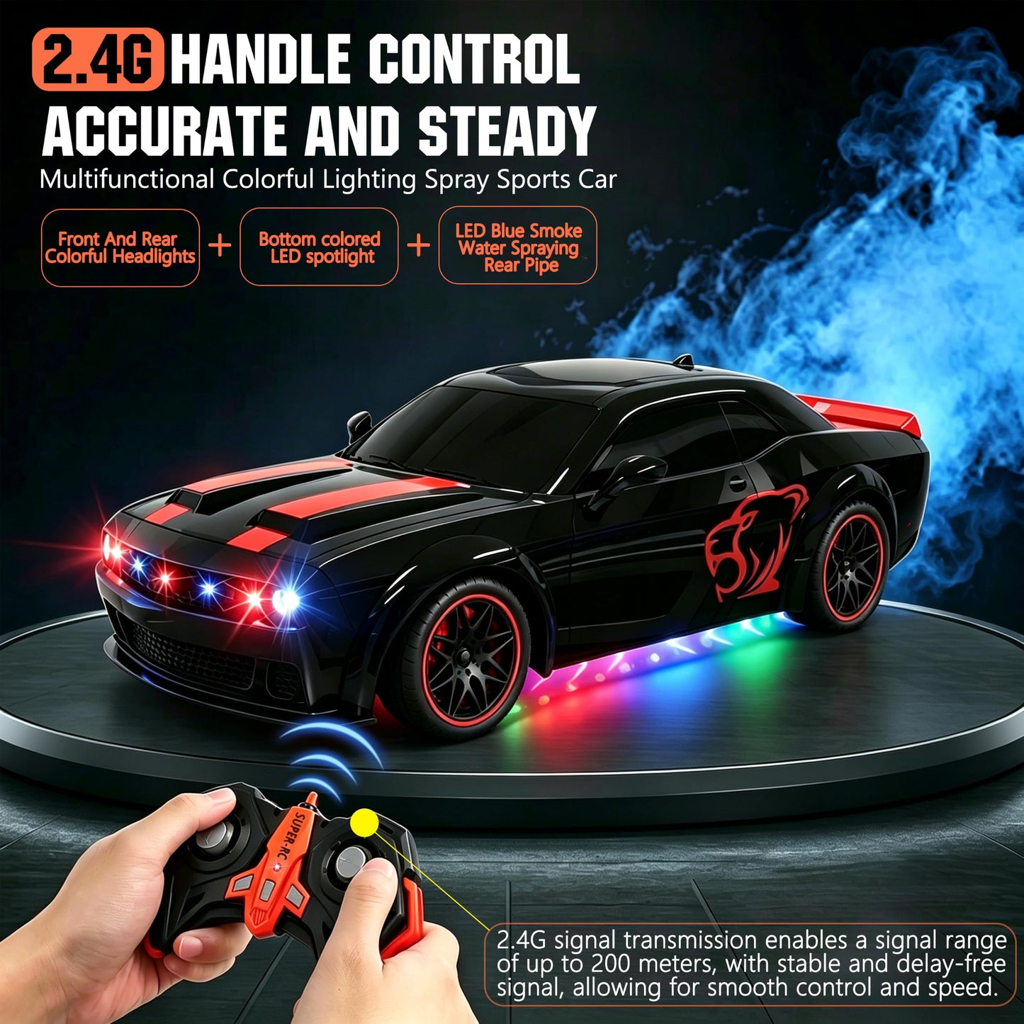 SYUUKH Remote Control Car 1:14 Scale RC Cars with Spray Effect, LED Lights & Realistic Sound, 2.4GHz Racing Toy with Controller, Christmas Birthday