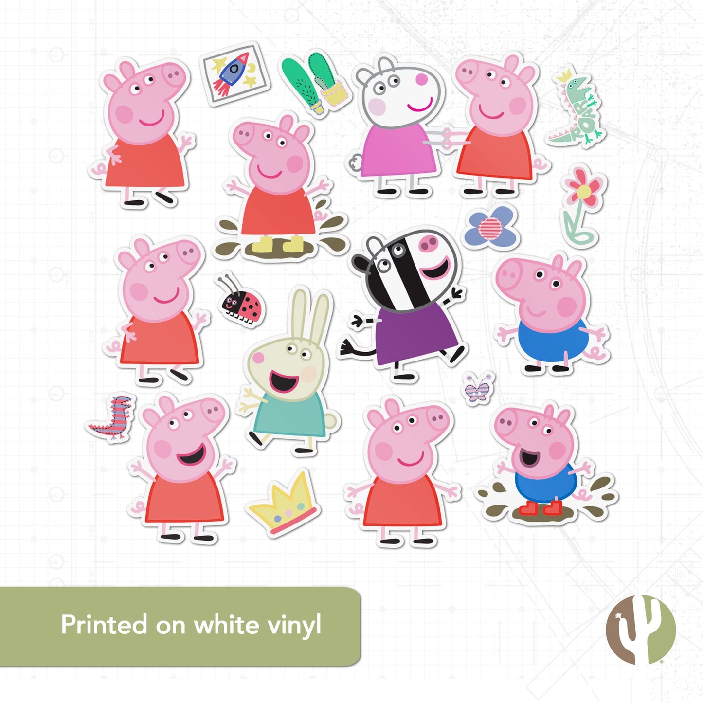 Desert Cactus Peppa Pig Sticker - 19 Peppa Stickers Premium Vinyl Decal for Laptop Water Bottle Car Scrapbook Sheet Decorations Birthday Favor Party