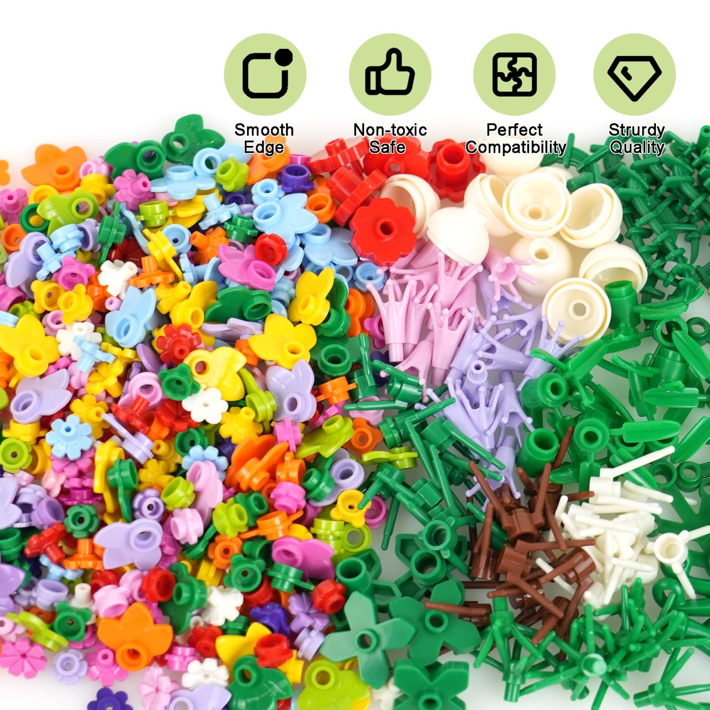 Pasacho 550PCS Plants Flowers Building Bricks, Classic Bulk Botanical Garden Flowers Trees Grass Leaves Bushes, Parts and Pieces Compatible with Major