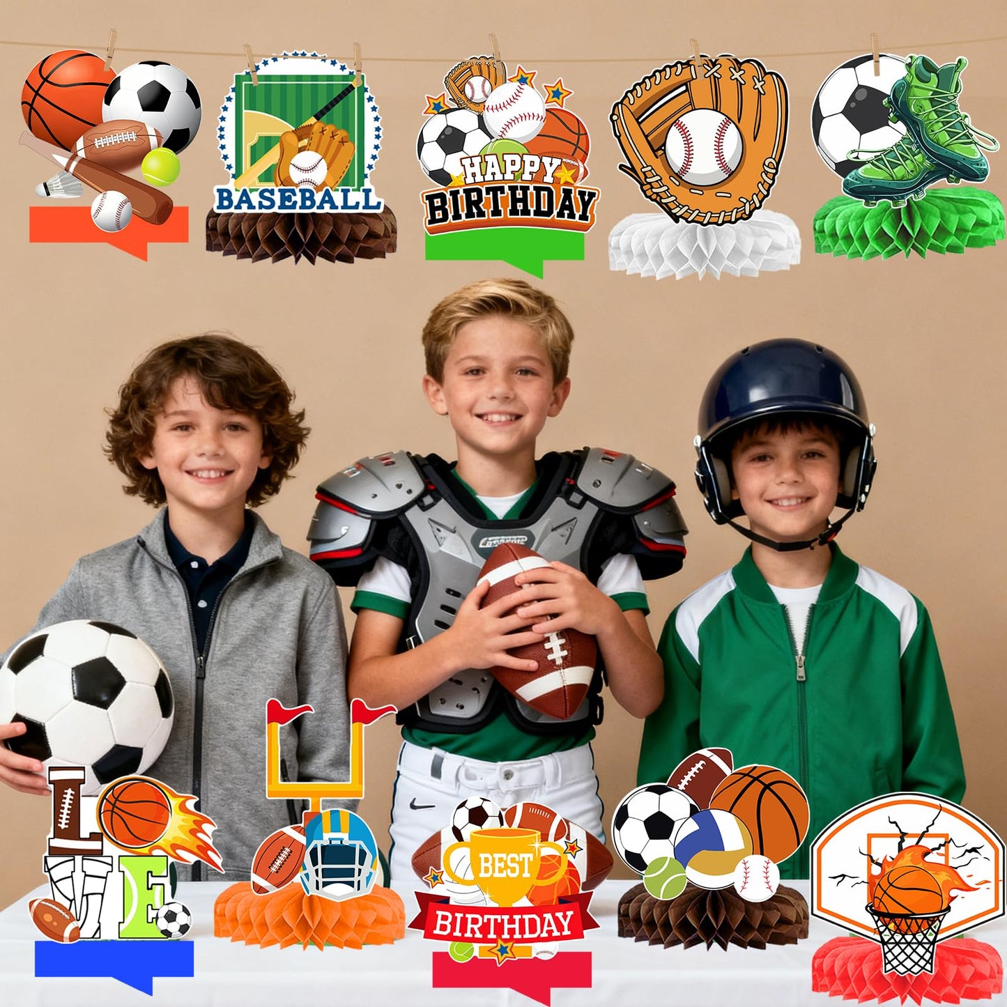 12 Pcs Sports Birthday Party Decorations Honeycomb Centerpices for Sports Themed Party Decorations